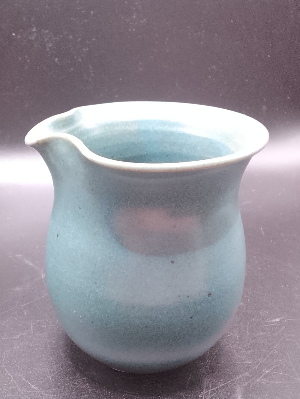 Studio Art Pottery Stoneware Creamer Signed Ivy White  blue 3.25"